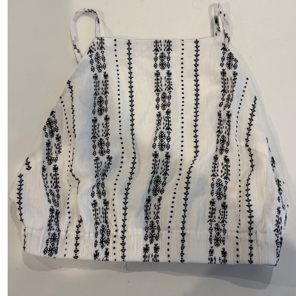 Onetheland Womens White Black Tribal Print Crop Cami Top Size M Adjustable Strap